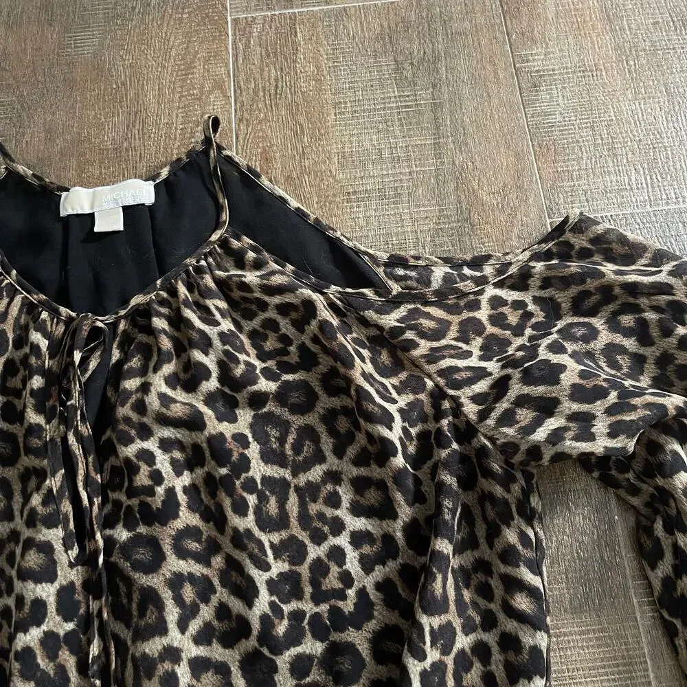 Michael Kors Women's Cold Shoulder Long Sleeves Leopard Print Maxi Dress Size XL